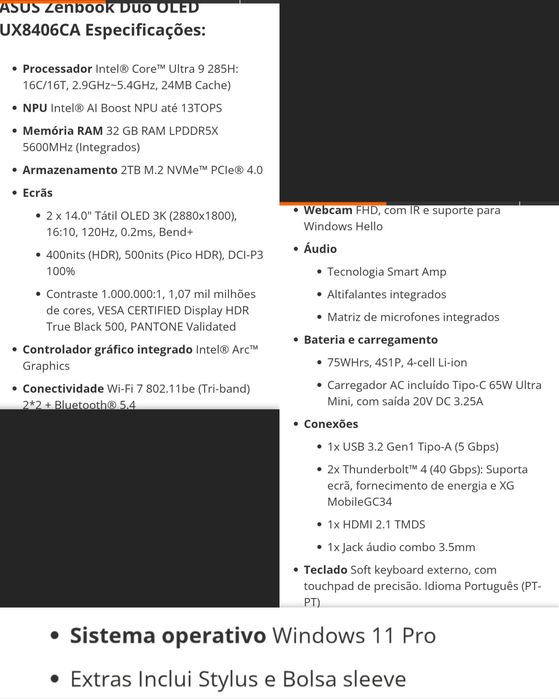 GRANDE OPORTUNIDADE Zenbook Duo OLED UX8406CA (Atenção 2Tb versão 285H, a Melhor) NOVO