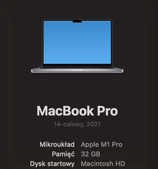 Sprzedam maczka - MacBook Pro 14 cali, 2021, M1, 32GB ram, 512 dysk