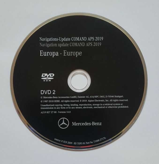 Mercedes-Benz DVD Atualização GPS NAV Europa NTG2.5 COMAND 2019