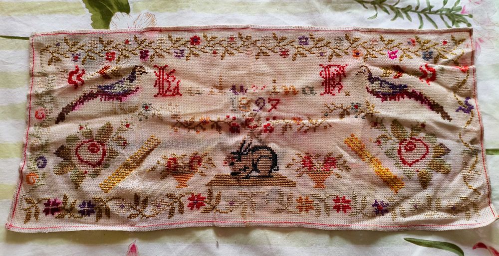 Dechado / Sampler Antigo Bordado à Mão 1897