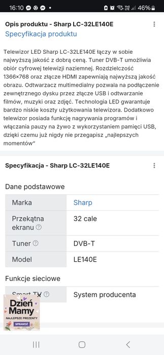 Telewizor sharp 32 c