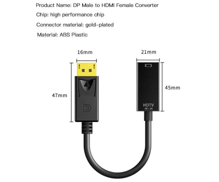 Przejściówka / Adapter DisplayPort DP - HDMI 4K/1080P czarny