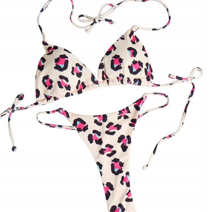 Dwuczęściowy Strój Kąpielowy Mikro Bikini Sexy Stringi w Panterkę - L