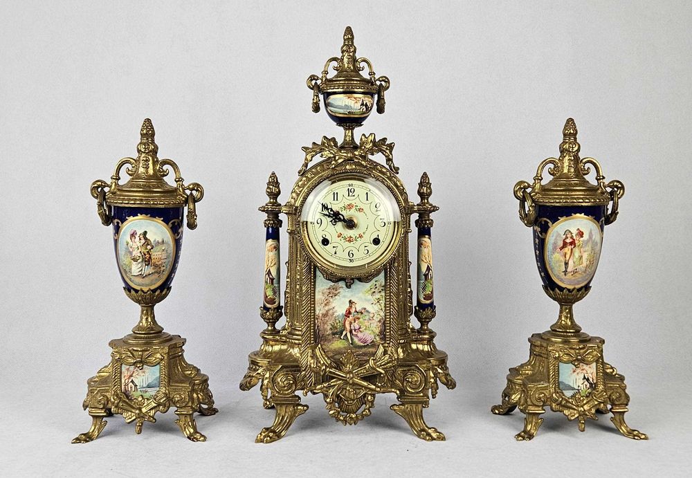 Piękny mosiężny zegar + amfory IMPERIAL - Włochy