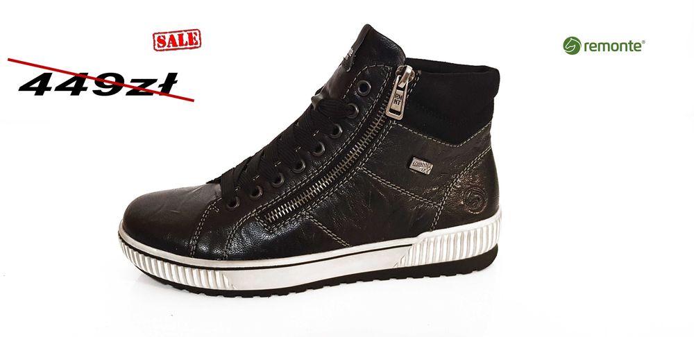 Botki damskie sportowe remonte comfort skóra czarne r. 37,38,39,40,41