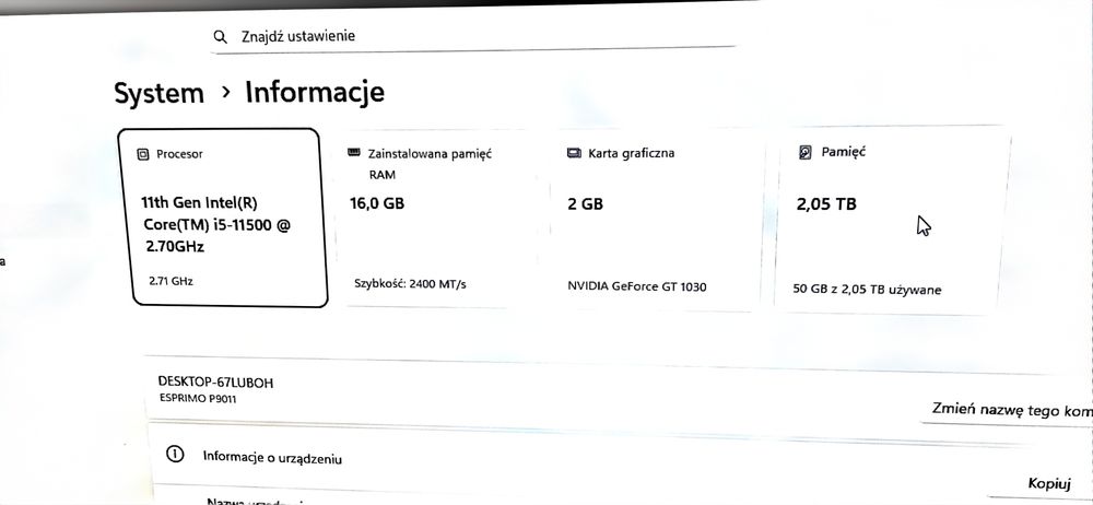 Nowoczesny Komputer stacjonarny i5 11th 16gb ram ssd