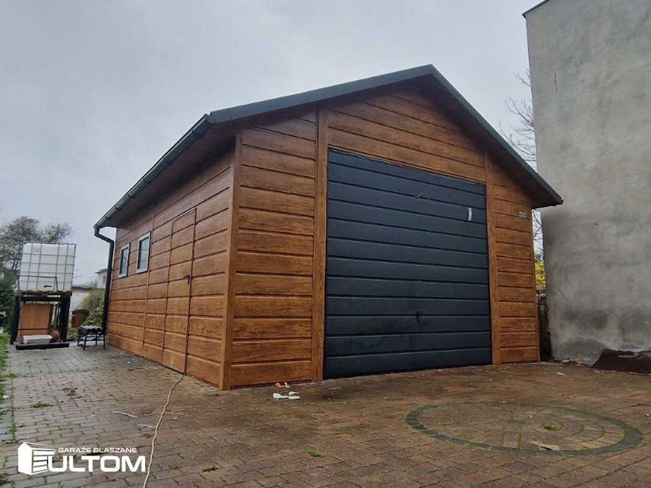 Garaż 5x7m dwuspadowy grafit drewnopodobny podbitka premium