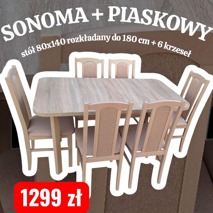 Nowe: Stół 80x140/180 + 6 krzeseł, różne kolory, dostawa cała POLSKA