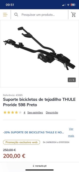 Suporte bicleta thule 598 preto volkswagen novo
