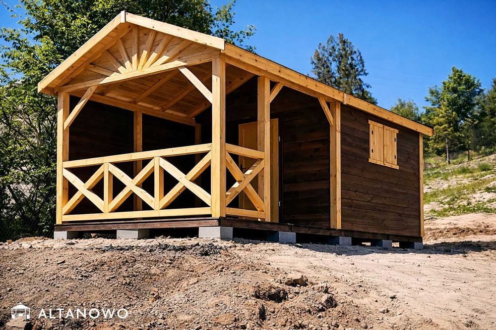 Domek drewniany ogrodowy z altaną bez pozwolenia Rod
