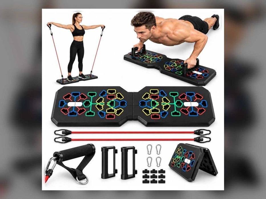 Deska Do Pompek 12w1 Składana Uchwyty Push Up Gumy Oporowe Zestaw Do Treningu Fitness W Domu