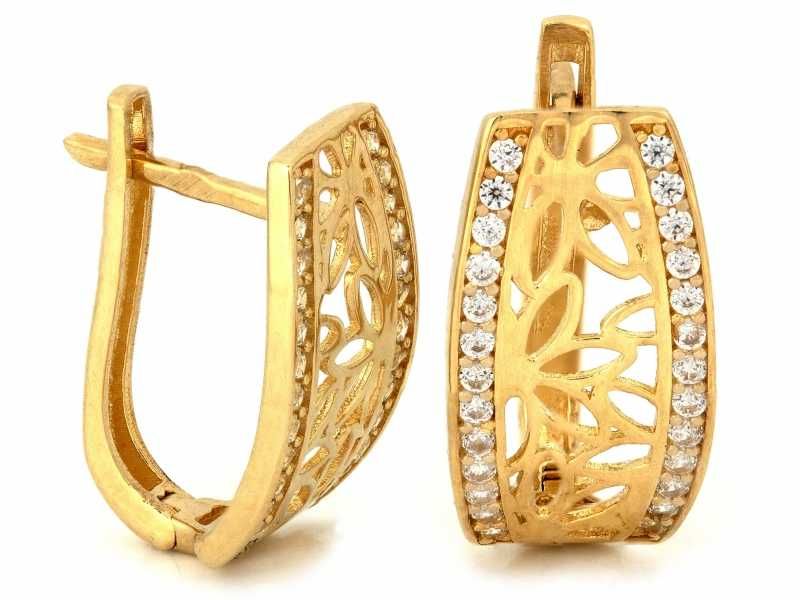 Złote ażurowe kolczyki z cyrkoniami pr585