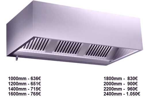 Hotte / Coifa aço inox, para cozinha industrial, com filtros e lâmpada