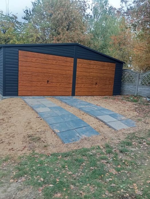 Garaz blaszak 8x6 Grafit mat  bramy złoty dąb