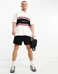 Tommy Jeans Biała koszulka T-shirt bluzka w paski z logo 100% bawełna