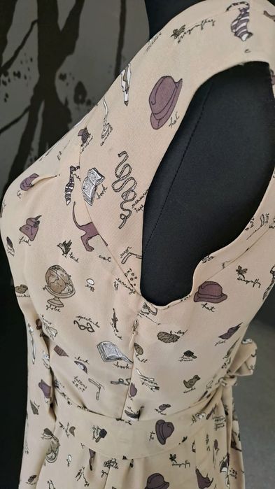 SoFrench M 38 sukienka premium koktajlowa midi bez rękawów beż brąz