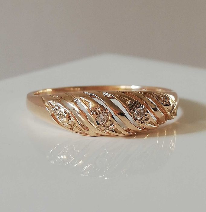 WŁOSKI złoty pierścionek pr 585 z cyrkoniami Lśniący błyszczący