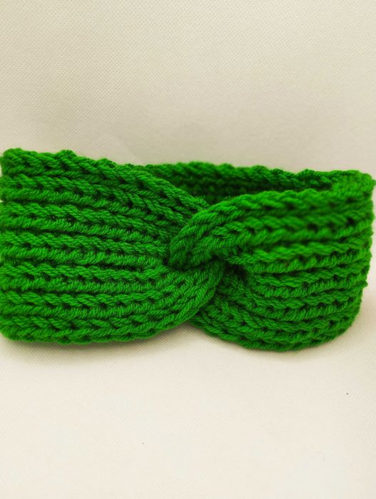 Damska, zielona, ciepła opaska; turban; handmade