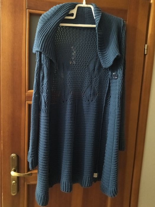 Kardigan ażurowy damski kolor jeans r.S