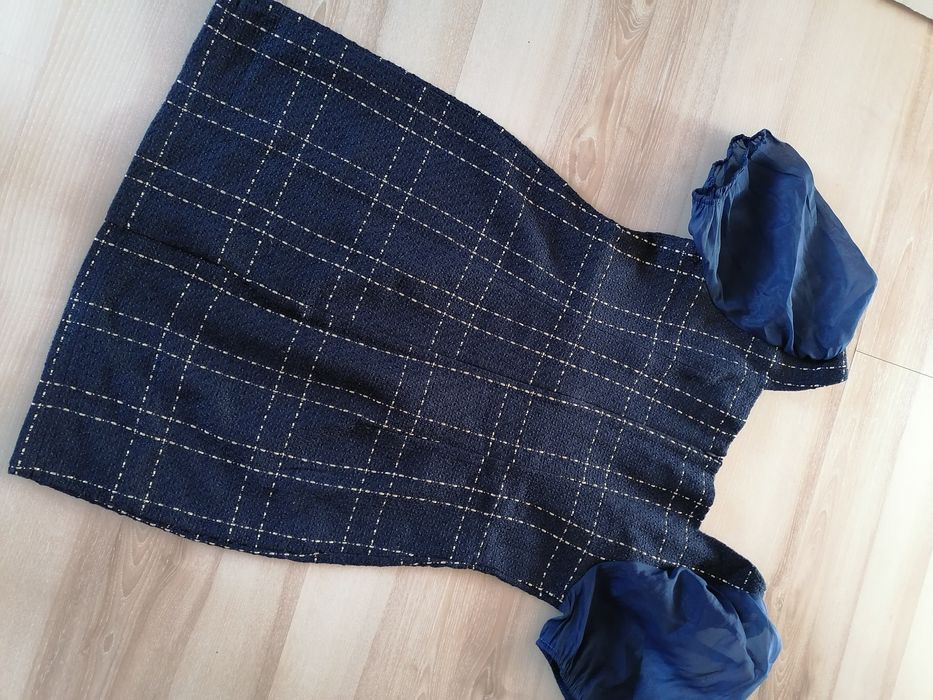 Elegancka sukienka granatowo zlota guziki 42 44