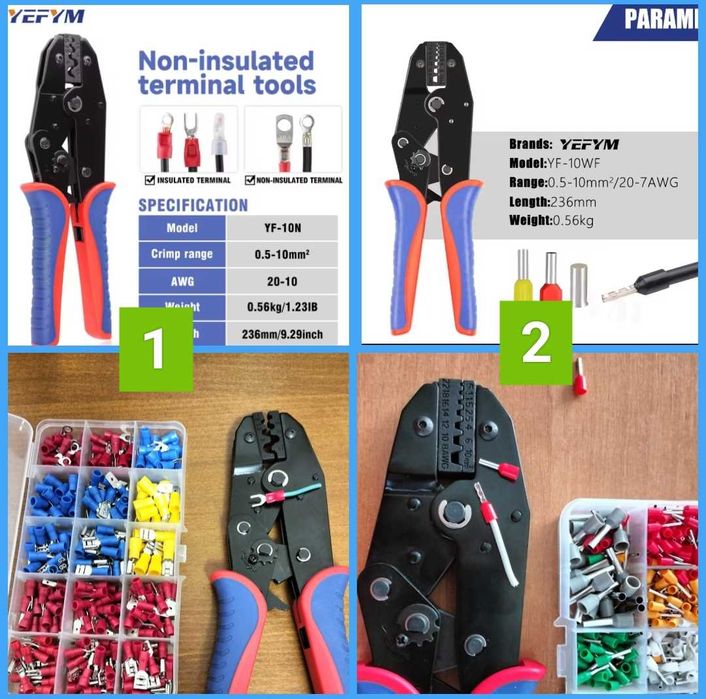 Кримпер Обжимные клещи + Набор наконечников, клемм