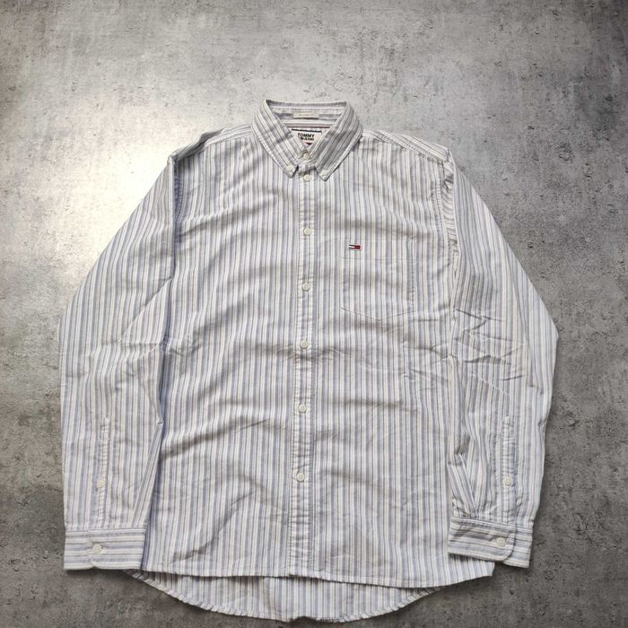 MĘSKA PREMIUM Elegancka Koszula Paski Elegancka Bawełna Tommy Hilfiger