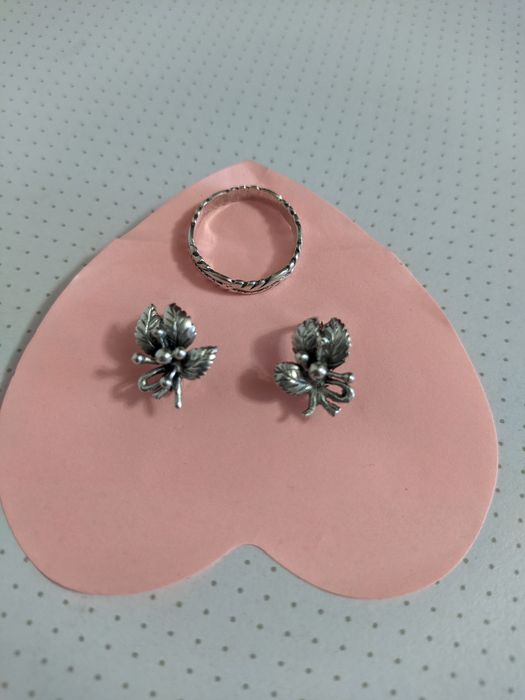 Серьги, кольцо, серебро 925°