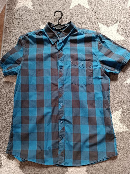 Niebieska koszula w kratę z krótkim slim fit Reserved M
