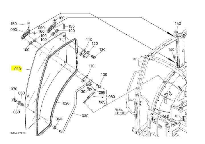 Oryginalna Szyba Drzwi Prawych Kubota M40 M60 M5 M4