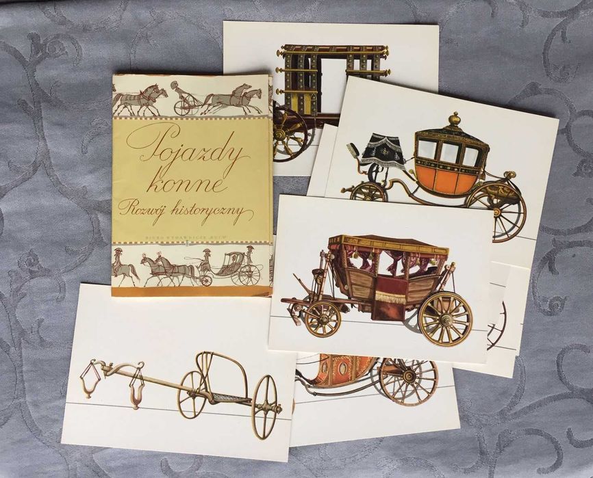 Pojazdy Konne rozwój historyczny - komplet 9 pocztówek + dodatki- 1968