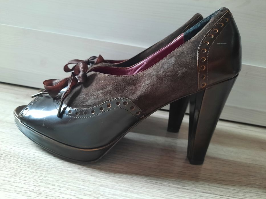 COACH brązowe pantofle szpilki open toe platforma r 41