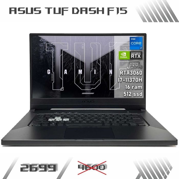 LAPTOP GAMINGOWY Asus TUF Dash F15 RTX 3060 Intel i7-11370H 144 hz