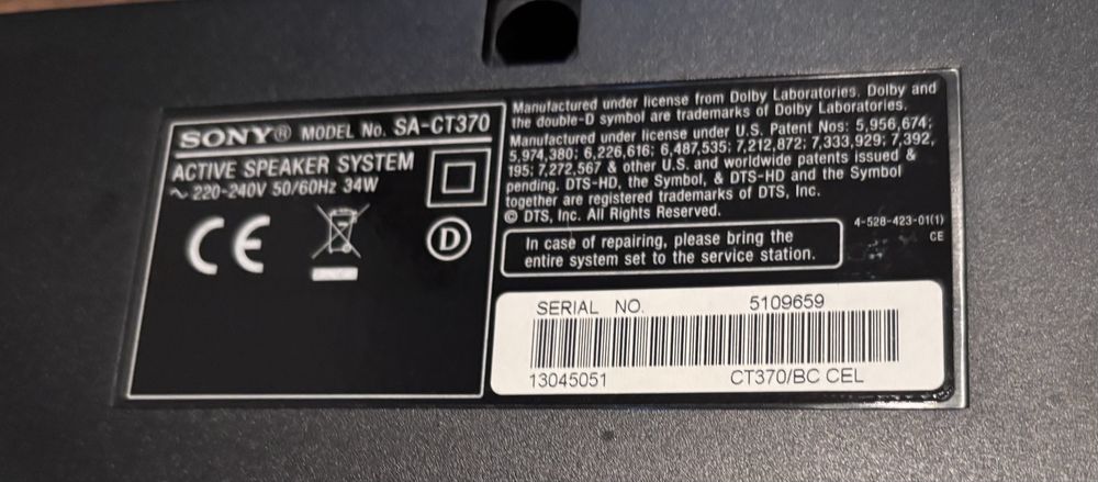 Soundbar e subwoofer Sony SA-CT370