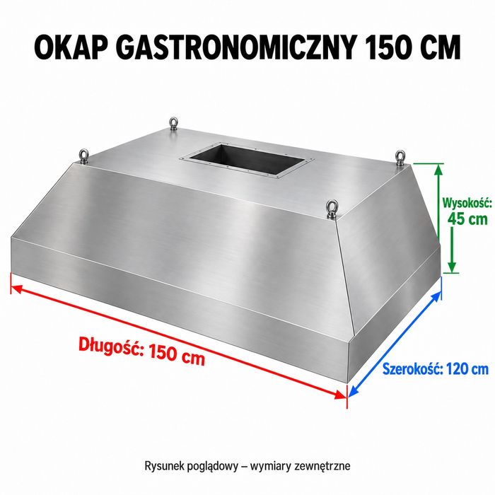 Okap gastronomiczny ze stali nierdzewnej z filtrami – 150 cm