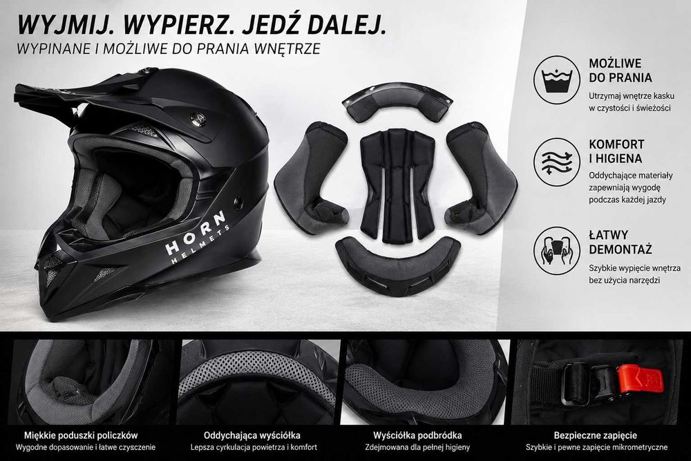 Kask Motocyklowy cross enduro quad Horn H915 czarny mat + gogle ECE 22.06 XS-XL