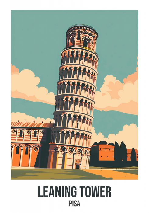 Plakat 70x100cm Leaning Tower, Pisa