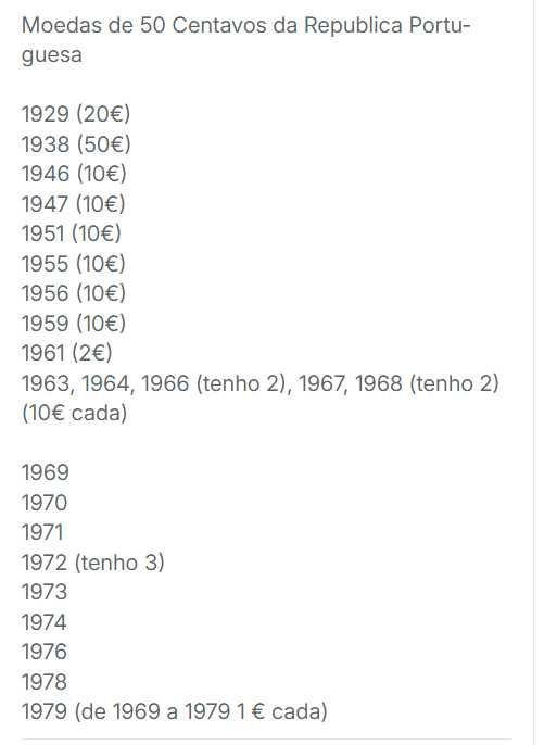 Moedas de 50 Centavos da Republica Portuguesa