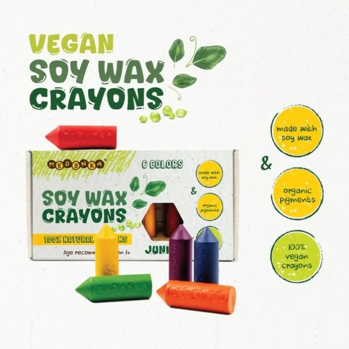 Kredki sojowe SOY WAX JUNIOR Medenka 1+ grube 6 kolorów naturalne wegańskie. bez marki. Nowy Produkt