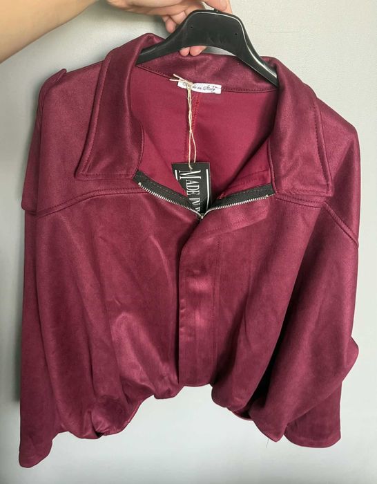 Kurtka Damska Bomberka Viral na Suwak Bordowa Jesienna Uniwersalna