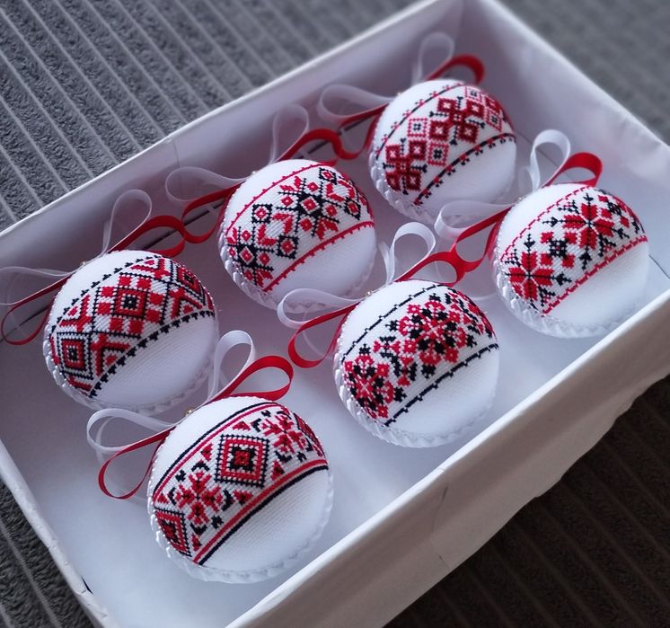 Вишиті новорічні іграшки / кулі з пінопласту