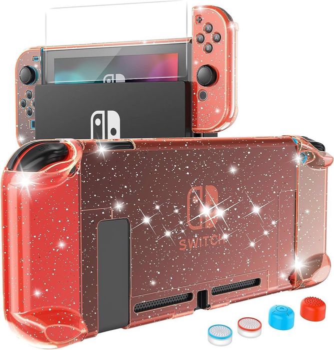 Etui na nintendo switch czerwony brokat