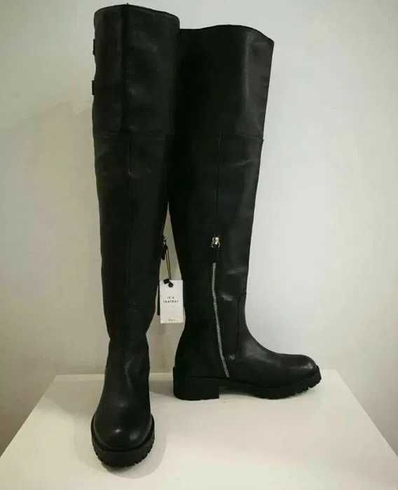 Oficerki kozaki muszkieterki damskie 36 ZARA Skóra skórzane