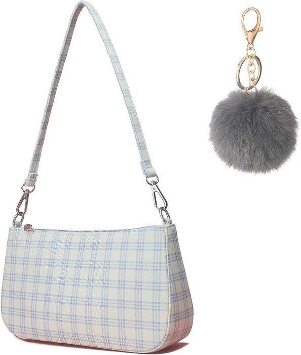 Nowa torebka retro / torba płócienna / pompon / kratka !2667!