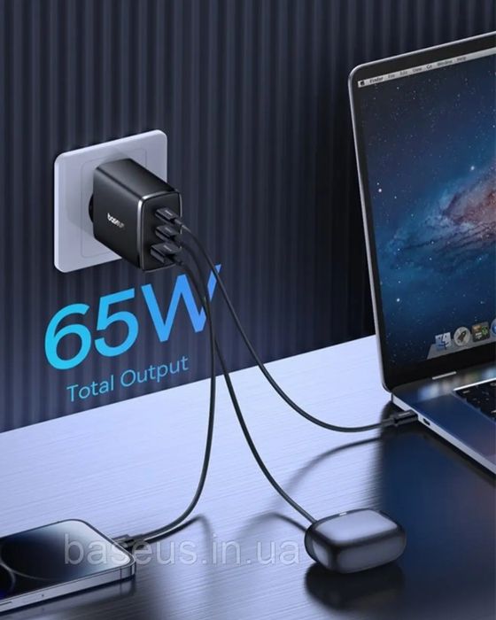Блок живлення Baseus GaN6 Pro Fast 2C+2U 65W Cable Type-C Type-C 100w
