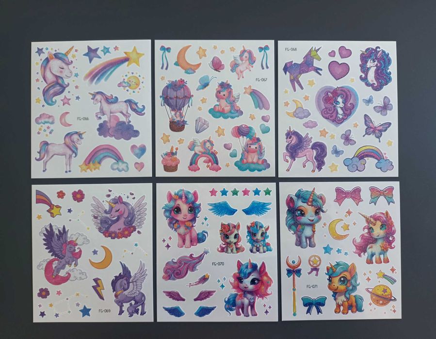 Tatuaże dziecięce JEDNOROŻCE 6 dużych arkuszy !