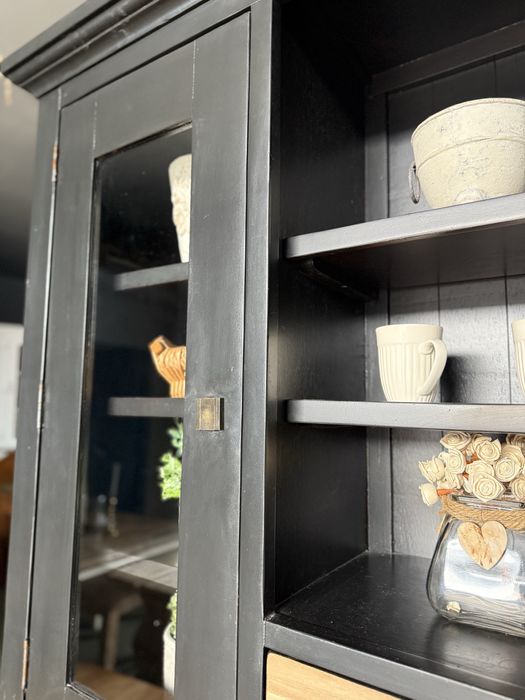 CZARNY Kredens kolonialny witryna drewniany HENDERS LOFT