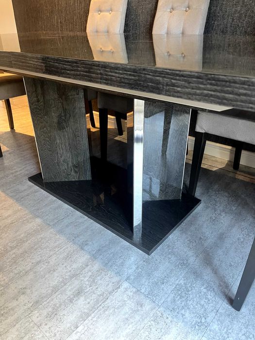 Italian Grey Extending Table and 8 Matching Micro Fibre Faux Chairs