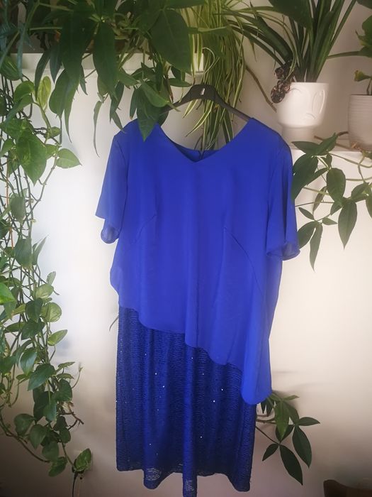 Kobaltowa Połyskująca sukienka święta sylwester  sukienka Plus size