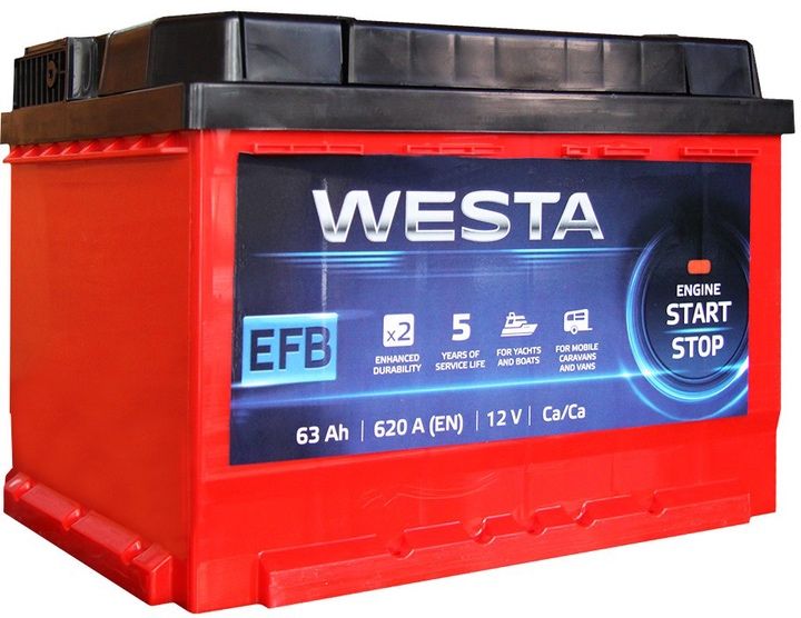 Автомобільний акумулятор WESTA 6CT-63 А (0) RED EFB