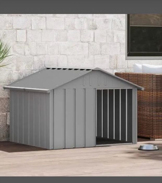 Casota para cães 116,5x153x81,5 cm aço galvanizado cinzento